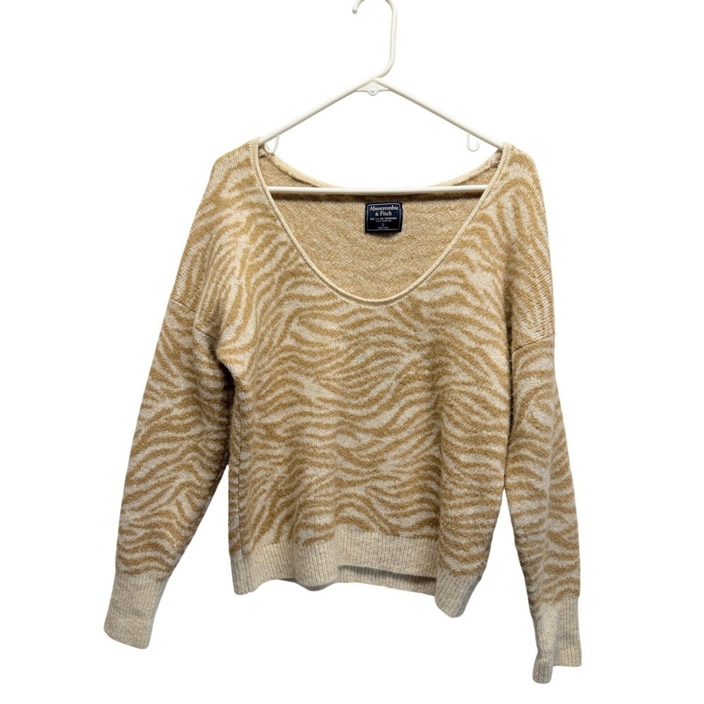Abercrombie & Fitch Sweater Zebra Animal Tiger Print Large Tan Women